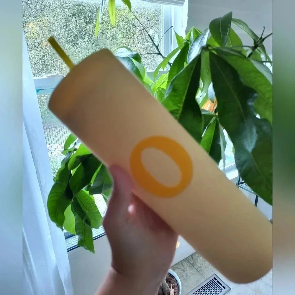 Monogram O letter yellow orange large tumbler lid cup straw name women's 20 oz - Picture 5 of 6